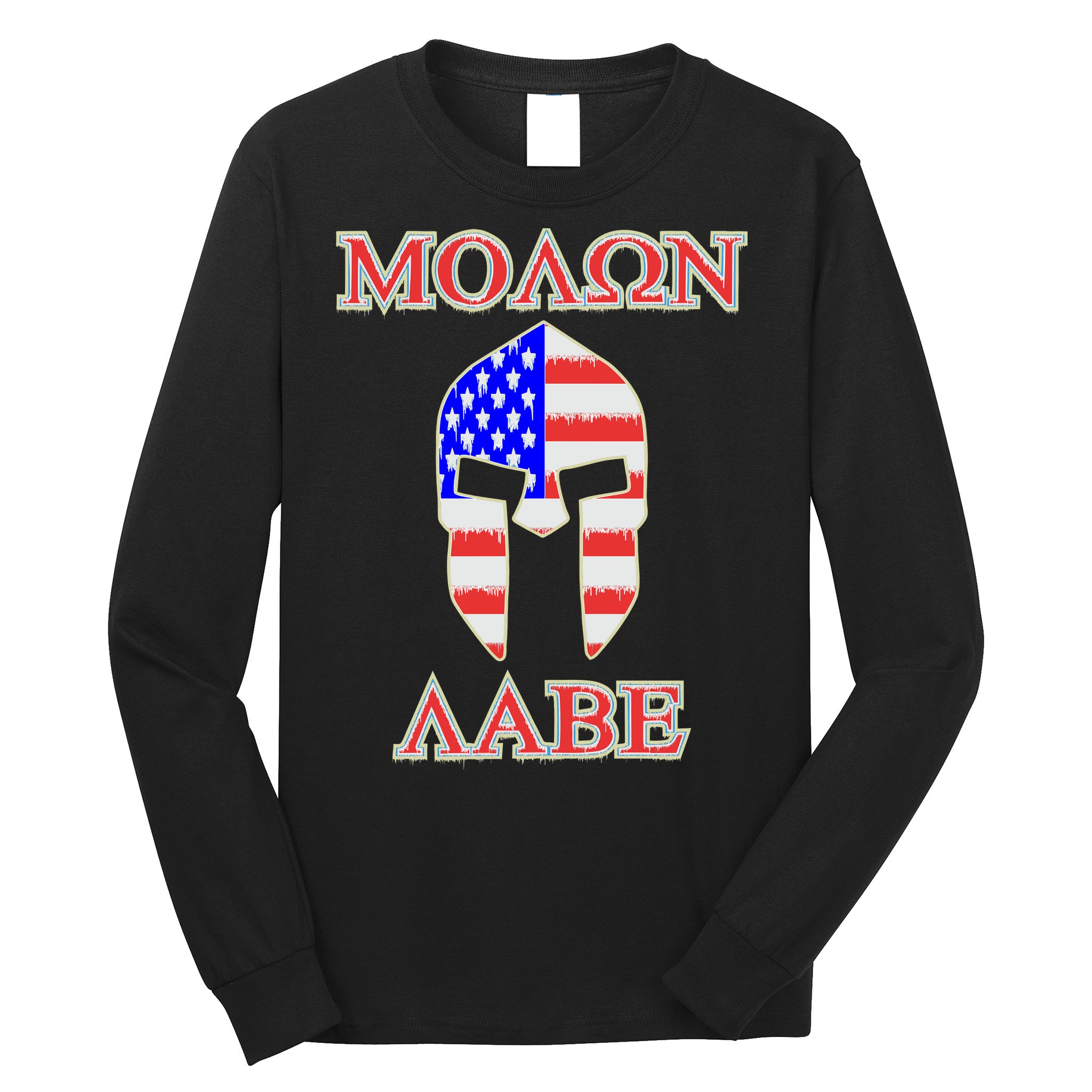 Molon Labe American Flag Spartan Helmet Greek Come and Take Long Sleeve Shirt