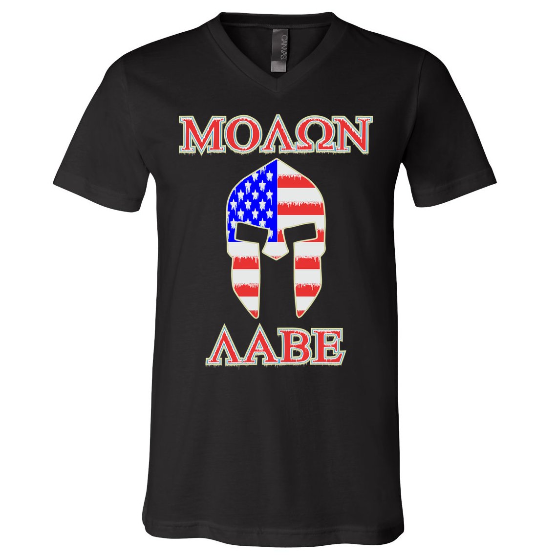 Molon Labe American Flag Spartan Helmet Greek Come and Take V-Neck T-Shirt