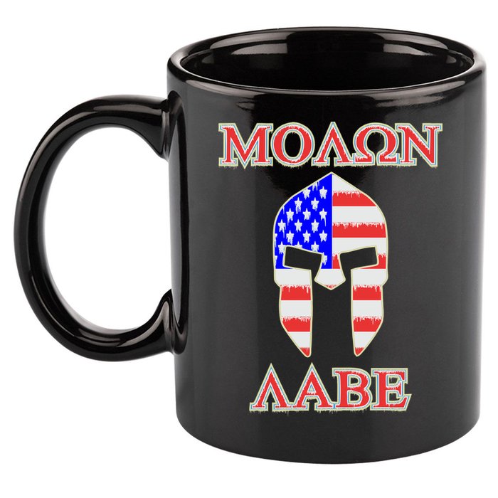 Molon Labe American Flag Spartan Helmet Greek Come and Take 11oz C Handle Ceramic Mug