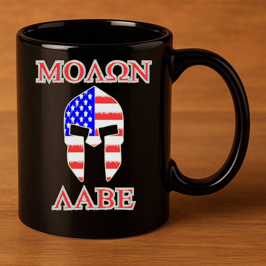 Molon Labe American Flag Spartan Helmet Greek Come and Take 11oz C Handle Ceramic Mug