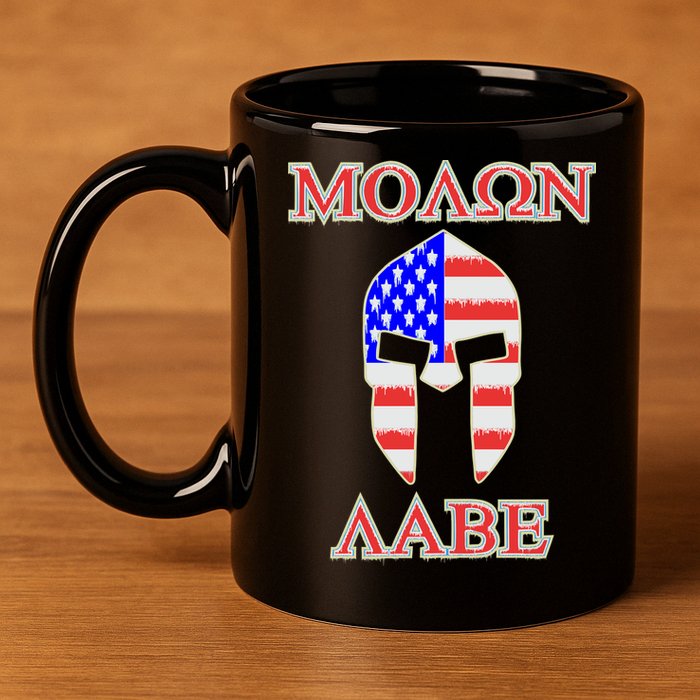 Molon Labe American Flag Spartan Helmet Greek Come and Take 11oz C Handle Ceramic Mug