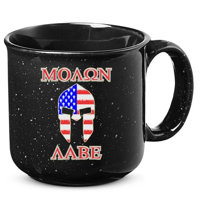 Molon Labe American Flag Spartan Helmet Greek Come and Take 15oz Campfire Ceramic Mug