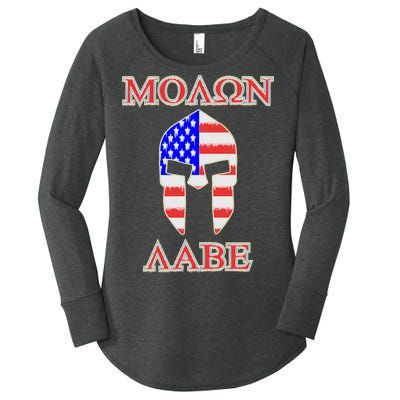 Molon Labe American Flag Spartan Helmet Greek Come and Take Women's Perfect Tri Tunic Long Sleeve Shirt