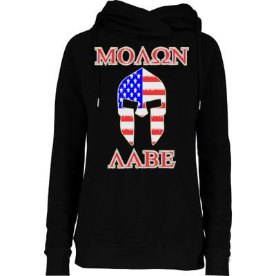 Molon Labe American Flag Spartan Helmet Greek Come and Take Womens Funnel Neck Pullover Hood