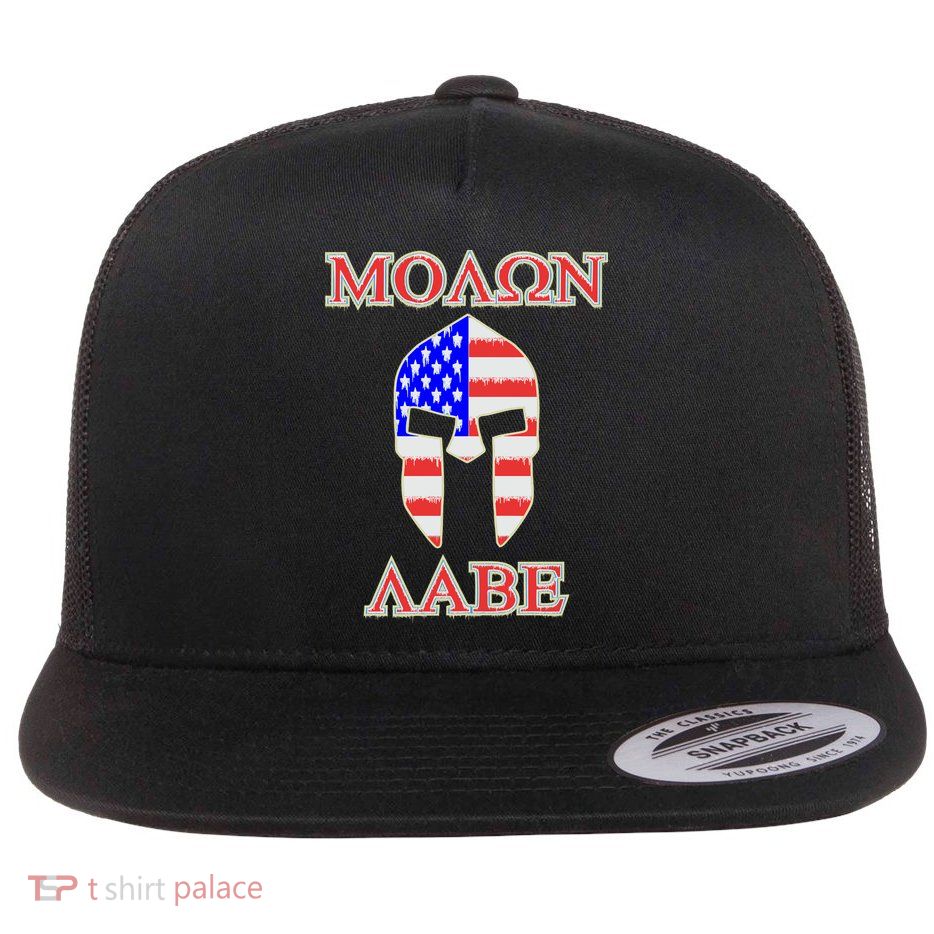 Molon Labe American Flag Spartan Helmet Greek Come and Take Flat Bill Trucker Hat