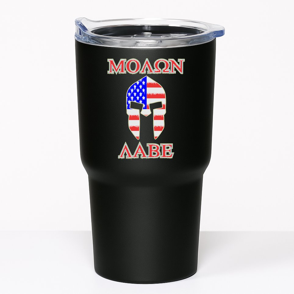 Molon Labe American Flag Spartan Helmet Greek Come and Take Tumbler