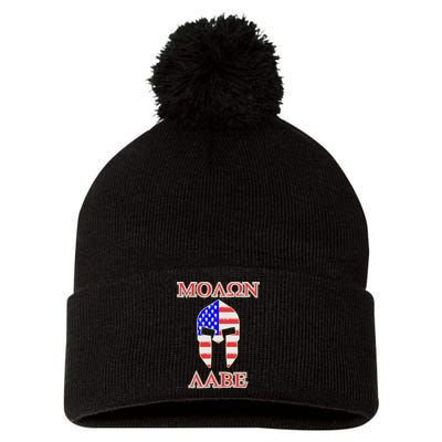 Molon Labe American Flag Spartan Helmet Greek Come and Take Pom Pom 12in Knit Beanie
