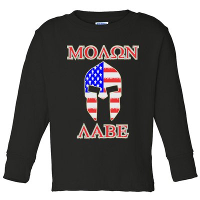 Molon Labe American Flag Spartan Helmet Greek Come and Take Toddler Long Sleeve Shirt