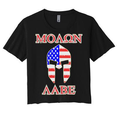 Molon Labe American Flag Spartan Helmet Greek Come and Take Women's Crop Top Tee