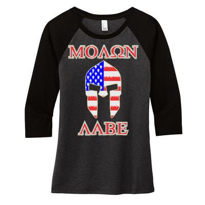 Molon Labe American Flag Spartan Helmet Greek Come and Take Women's Tri-Blend 3/4-Sleeve Raglan Shirt