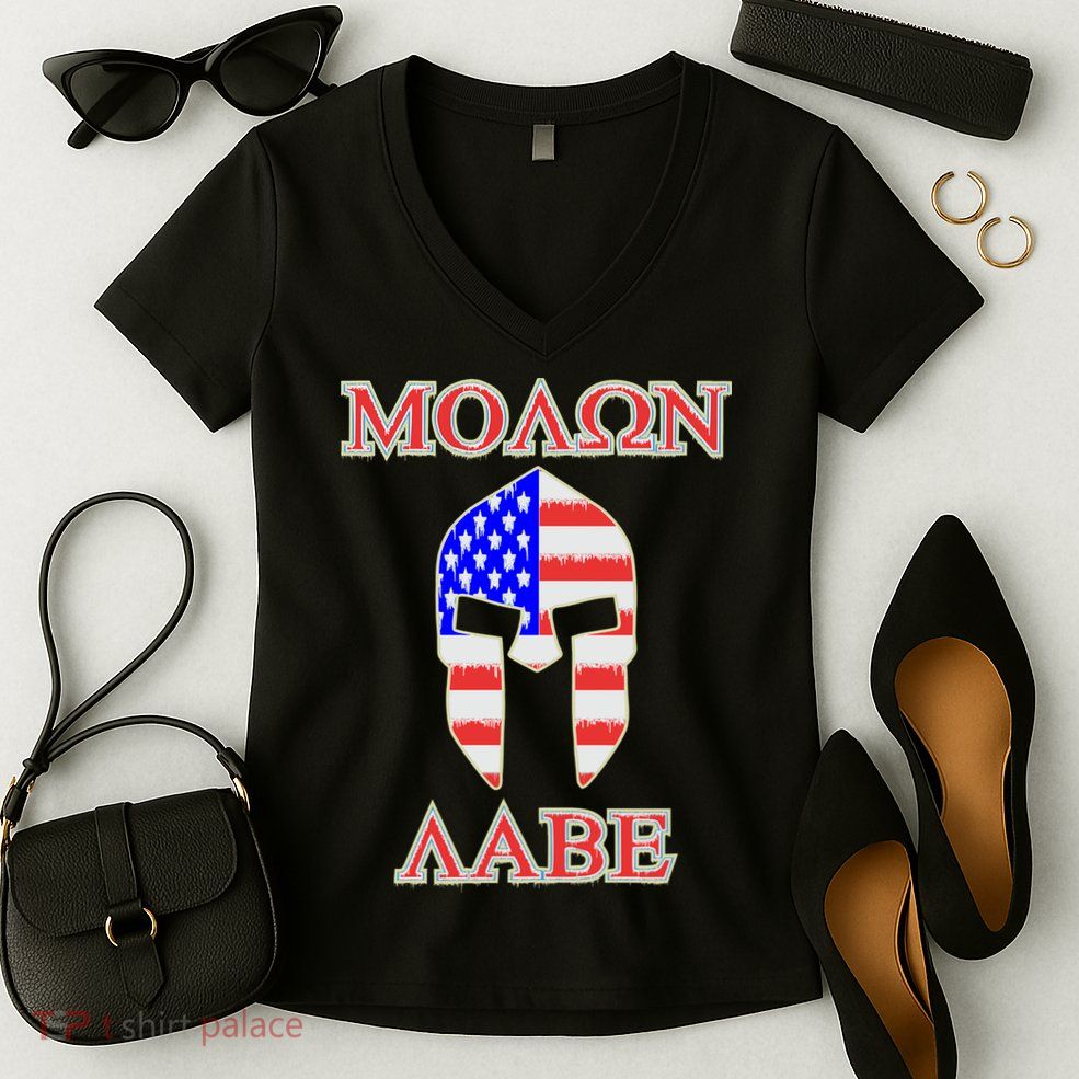 Molon Labe American Flag Spartan Helmet Greek Come and Take Women's V-Neck T-Shirt