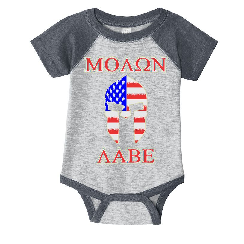 Molon Labe American Flag Spartan Helmet Greek Come and Take Infant Baby Jersey Bodysuit