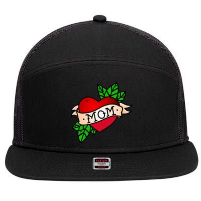 Mom Heart Tattoo Love 7 Panel Mesh Trucker Snapback Hat