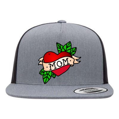 Mom Heart Tattoo Love Flat Bill Trucker Hat