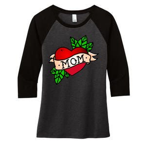 Mom Heart Tattoo Love Women's Tri-Blend 3/4-Sleeve Raglan Shirt