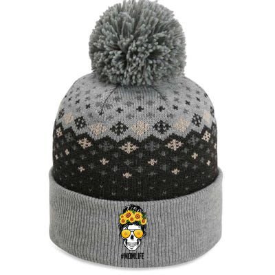 Mom Life Sunflower Skull The Baniff Cuffed Pom Beanie