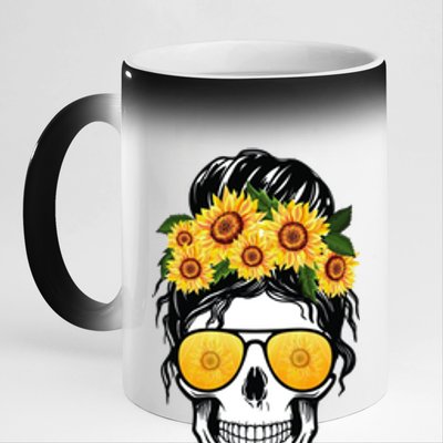 Mom Life Sunflower Skull 11oz Black Color Changing Mug