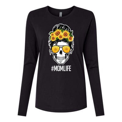 Mom Life Sunflower Skull Womens Cotton Relaxed Long Sleeve T-Shirt