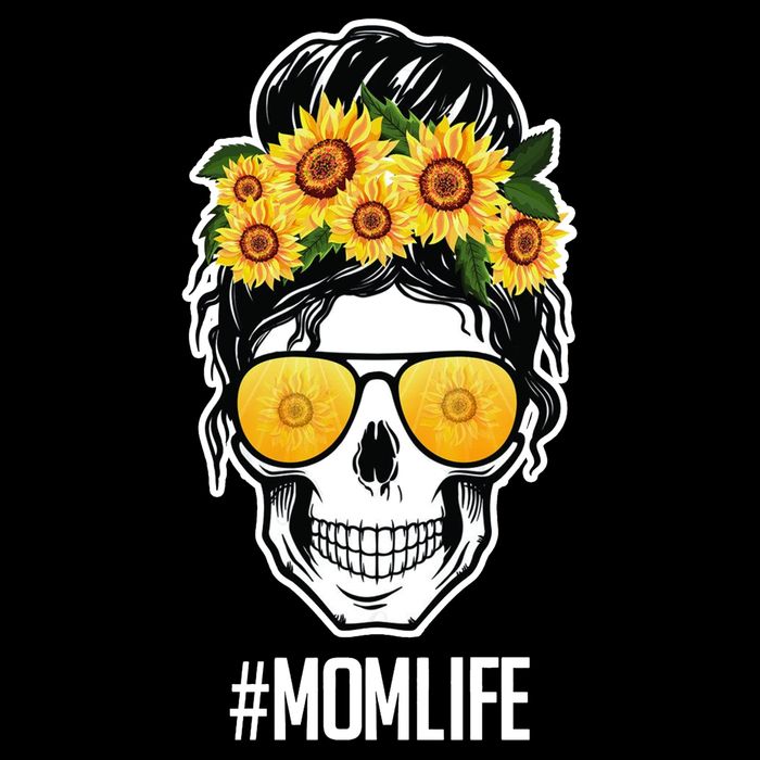 Mom Life Sunflower Skull Button