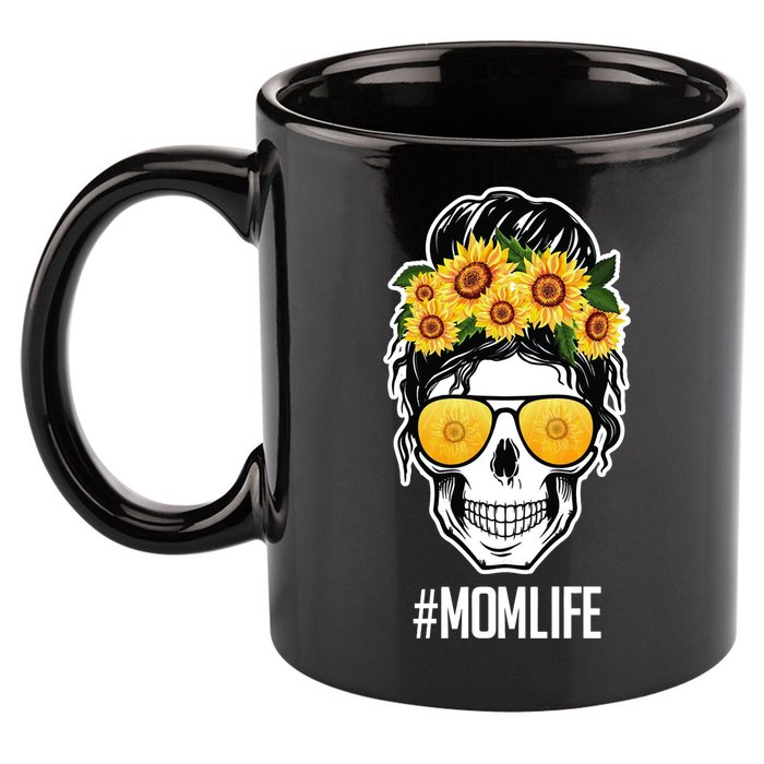 Mom Life Sunflower Skull 11oz C Handle Ceramic Mug