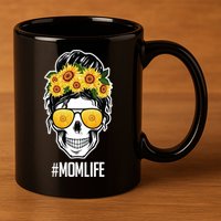 Mom Life Sunflower Skull 11oz C Handle Ceramic Mug
