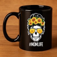 Mom Life Sunflower Skull 11oz C Handle Ceramic Mug