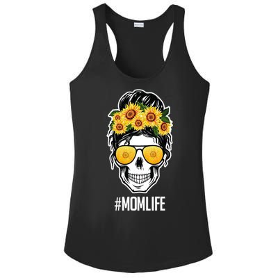 Mom Life Sunflower Skull Ladies PosiCharge Competitor Racerback Tank