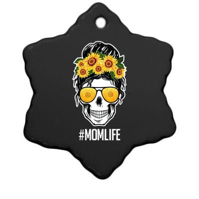 Mom Life Sunflower Skull Ceramic Star Ornament