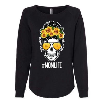 Mom Life Sunflower Skull Womens California Wash Sweatshirt