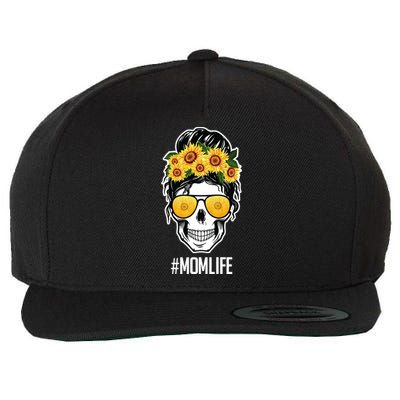 Mom Life Sunflower Skull Wool Snapback Cap