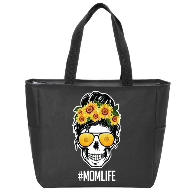 Mom Life Sunflower Skull Zip Tote Bag