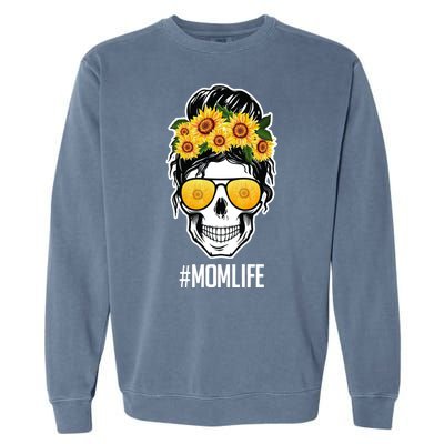 Mom Life Sunflower Skull Garment-Dyed Sweatshirt