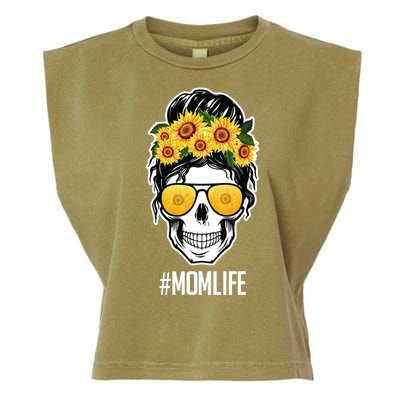 Mom Life Sunflower Skull Garment-Dyed Women's Muscle Tee