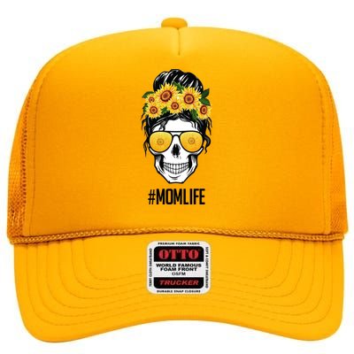 Mom Life Sunflower Skull High Crown Mesh Back Trucker Hat