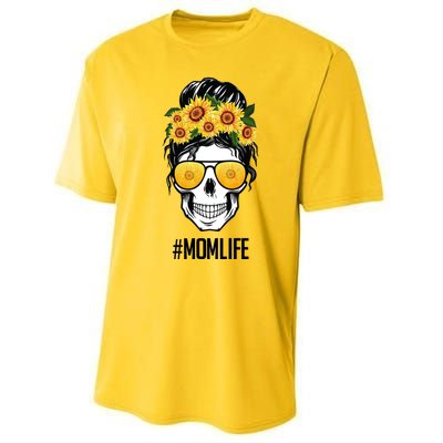 Mom Life Sunflower Skull Performance Sprint T-Shirt