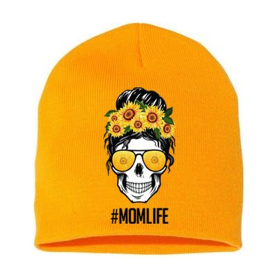 Mom Life Sunflower Skull Short Acrylic Beanie