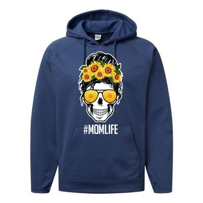 Mom Life Sunflower Skull Performance Fleece Hoodie