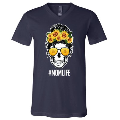 Mom Life Sunflower Skull V-Neck T-Shirt