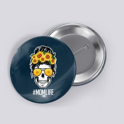 Mom Life Sunflower Skull Button