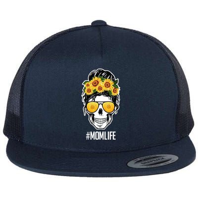 Mom Life Sunflower Skull Flat Bill Trucker Hat