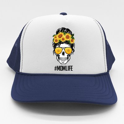 Mom Life Sunflower Skull Trucker Hat