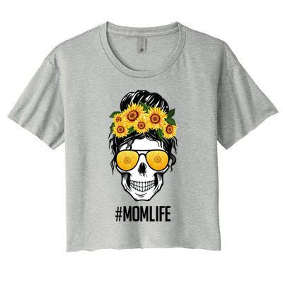 Mom Life Sunflower Skull Women's Crop Top Tee