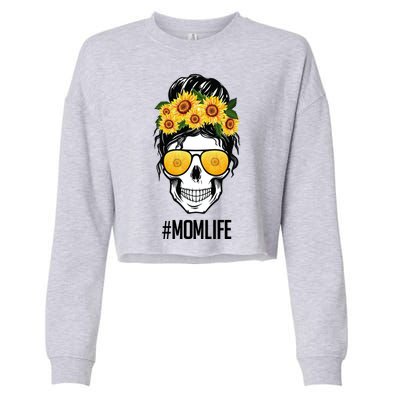 Mom Life Sunflower Skull Cropped Pullover Crew