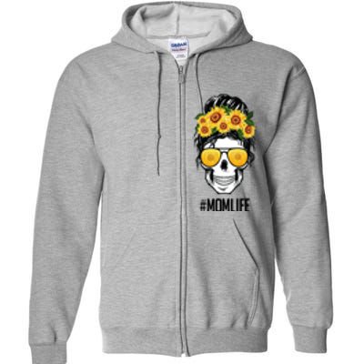 Mom Life Sunflower Skull Full Zip Hoodie