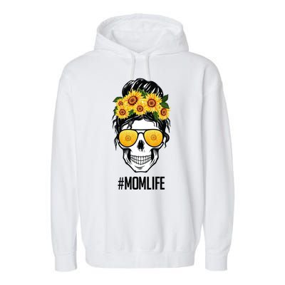 Mom Life Sunflower Skull Garment-Dyed Fleece Hoodie