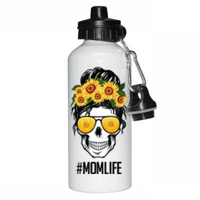 Mom Life Sunflower Skull Aluminum Water Bottle