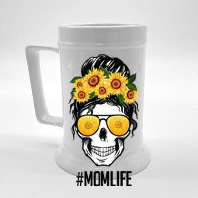 Mom Life Sunflower Skull Beer Stein