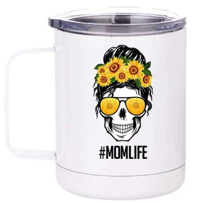 Mom Life Sunflower Skull 12 oz Stainless Steel Tumbler Cup