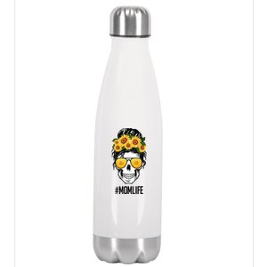 Mom Life Sunflower Skull Stainless Steel Insulated Water Bottle