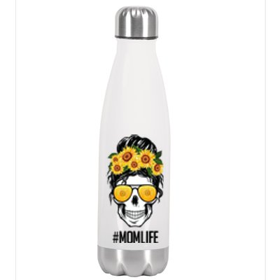 Mom Life Sunflower Skull Stainless Steel Insulated Water Bottle